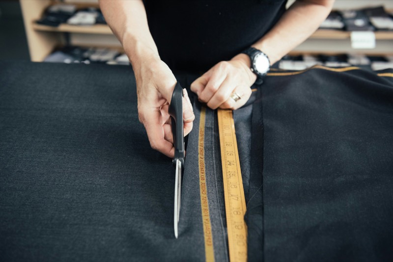 Measuring and cutting fabric